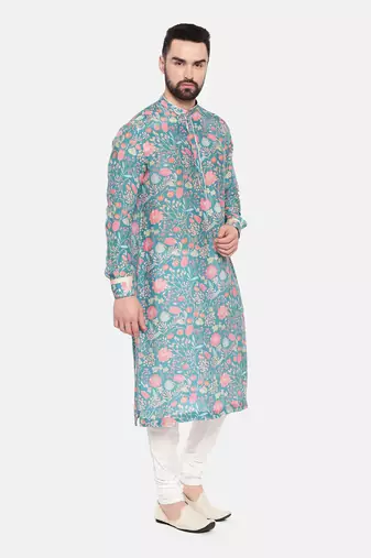 Blue Printed Muslin Kurta Set