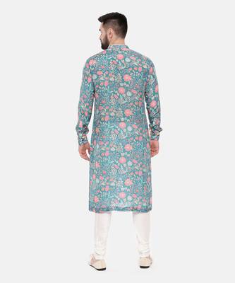 Blue Printed Muslin Kurta Set 5