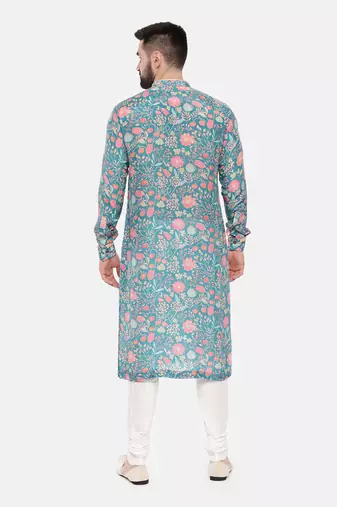 Blue Printed Muslin Kurta Set