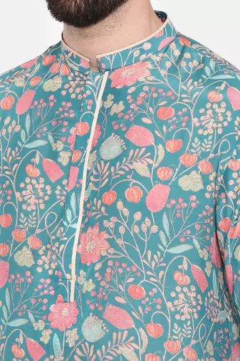 Blue Printed Muslin Kurta Set