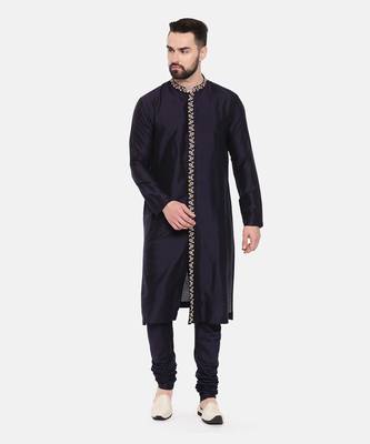 Blue Silk Embroidered Kurta Set 2
