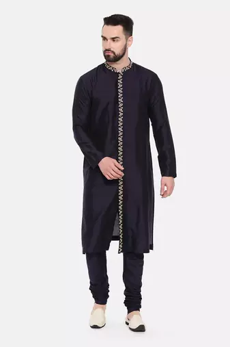 Blue Silk Embroidered Kurta Set