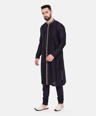 Blue Silk Embroidered Kurta Set 3