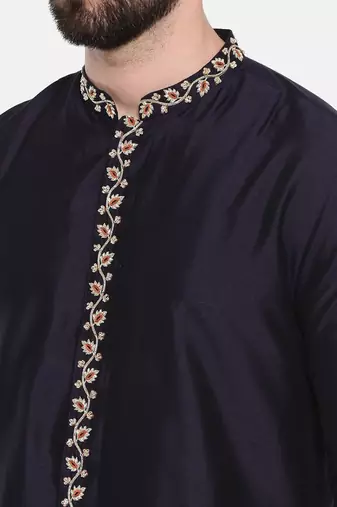 Blue Silk Embroidered Kurta Set