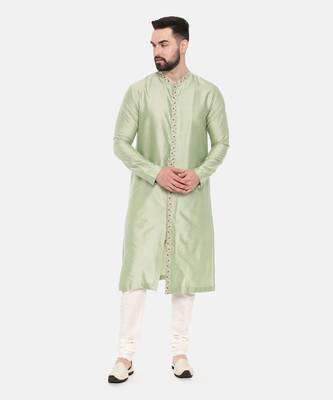 Pista Green Silk Embroidered Kurta Set 1
