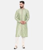 Pista Green Silk Embroidered Kurta Set