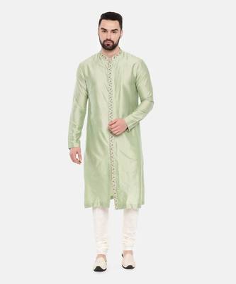 Pista Green Silk Embroidered Kurta Set 2