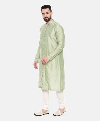 Pista Green Silk Embroidered Kurta Set 3