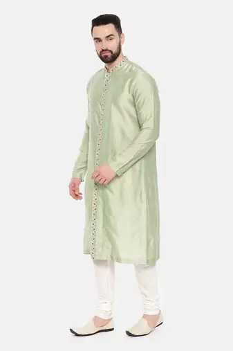 Pista Green Silk Embroidered Kurta Set