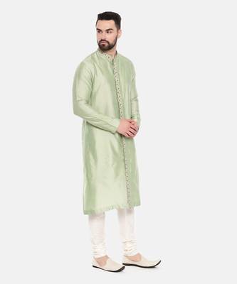 Pista Green Silk Embroidered Kurta Set 4
