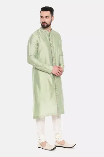 Pista Green Silk Embroidered Kurta Set