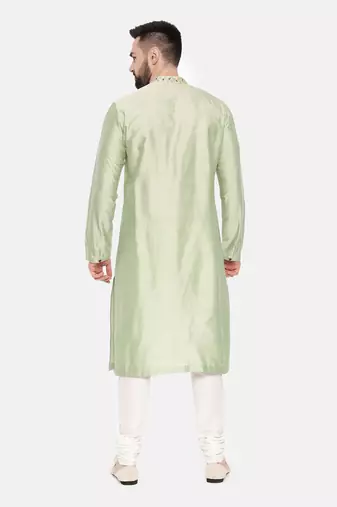 Pista Green Silk Embroidered Kurta Set