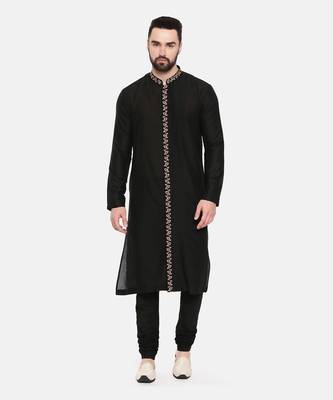 Black Silk Embroidered Kurta Set 1
