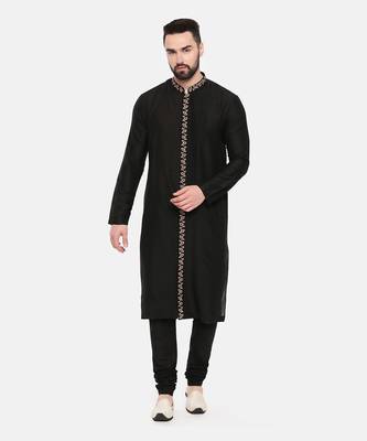 Black Silk Embroidered Kurta Set 2