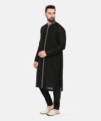 Black Silk Embroidered Kurta Set 3