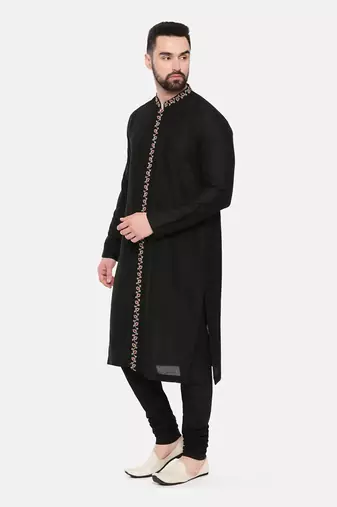 Black Silk Embroidered Kurta Set