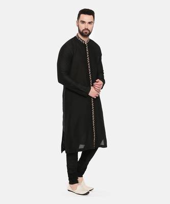 Black Silk Embroidered Kurta Set 4