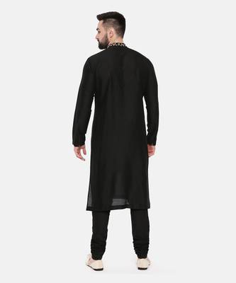 Black Silk Embroidered Kurta Set 5