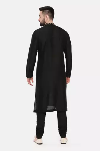 Black Silk Embroidered Kurta Set