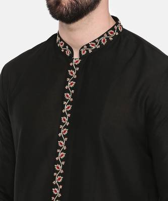 Black Silk Embroidered Kurta Set 6