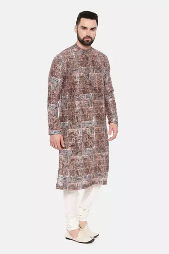 Red Printed Muslin Kurta Set