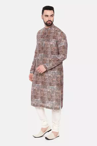 Red Printed Muslin Kurta Set