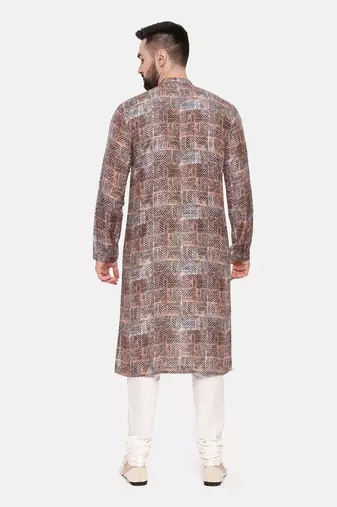 Red Printed Muslin Kurta Set