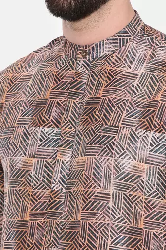 Red Printed Muslin Kurta Set