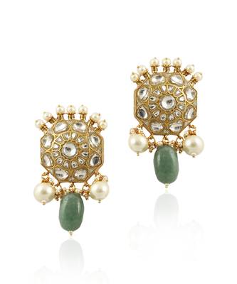 Sea Green Beads With White Pearl Earrings 2