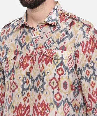 Beige Blue Printed Muslin Kurta Set 5