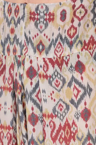 Beige Blue Printed Muslin Kurta Set