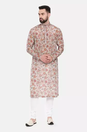 Grey Printed Muslin Kurta Set