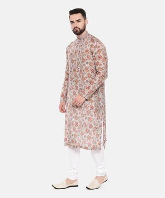 Grey Printed Muslin Kurta Set 3