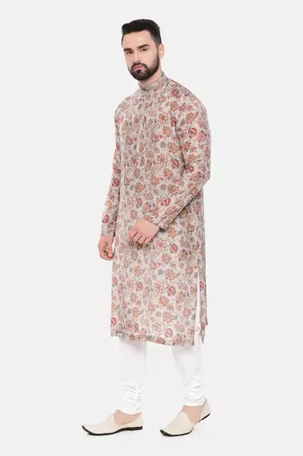 Grey Printed Muslin Kurta Set