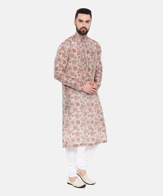 Grey Printed Muslin Kurta Set 4
