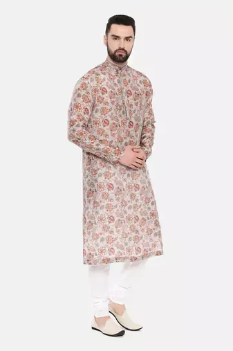 Grey Printed Muslin Kurta Set