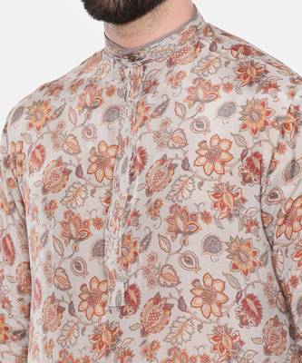 Grey Printed Muslin Kurta Set 6