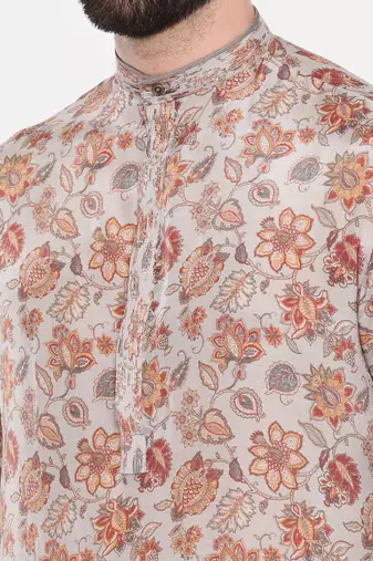 Grey Printed Muslin Kurta Set
