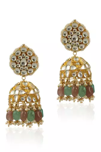 Sea Green And Pastel Pink Beads Jhumki