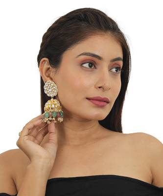 Sea Green And Pastel Pink Beads Jhumki 1