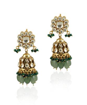 Sea Green And Dark Green Beads White Small Jhumki 2