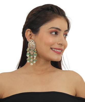 White Earrings With White Paerl And Sea Green Hangings 1