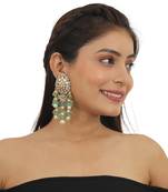 White Earrings With White Paerl And Sea Green Hangings