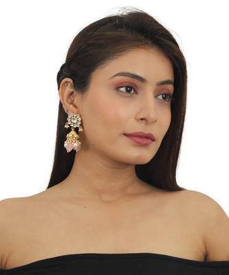 Small White Jhumki With Light Pink Beads And Pearl 1