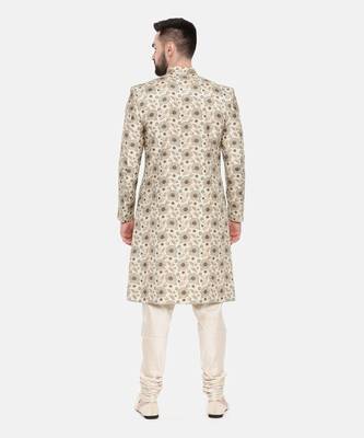 Beige Printed Muslin Sherwani 5