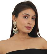 White Jadtar Stone Earrings With Sea Green And Pastel Pink Beads