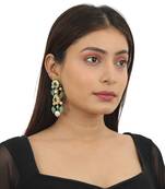 Green Meenawork Earrings With White Pearl And Sea Green Beads