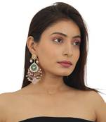 White And Green Stone Earrings With Pink Beads