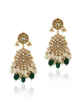 White Stone Earrings With White Pearl And Green Beads 2