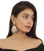 White Stone Earrings With White Pearl And Green Beads